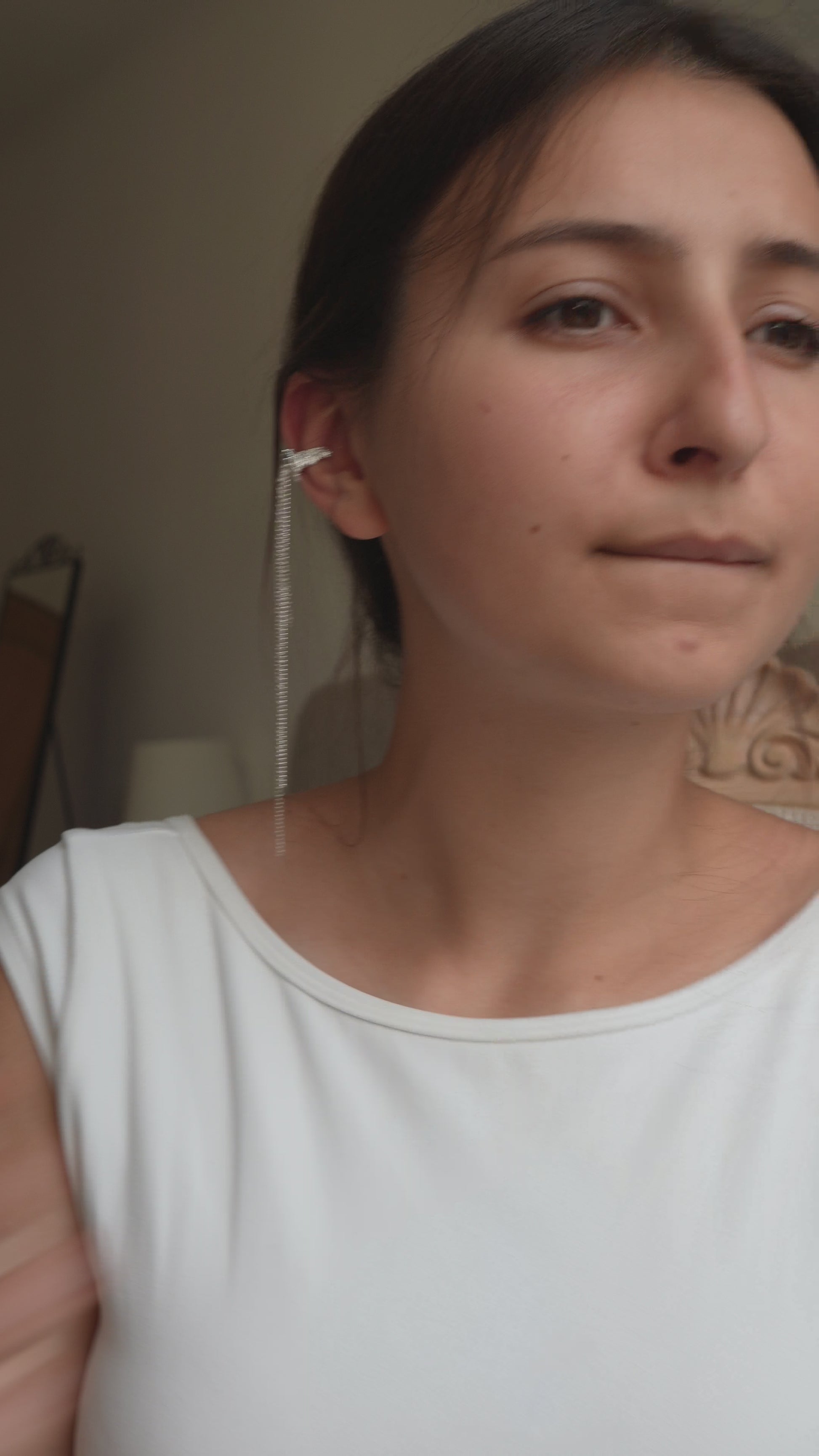 Crystal Drop Chain Ear Cuff – Silver with Long Dangling Chains