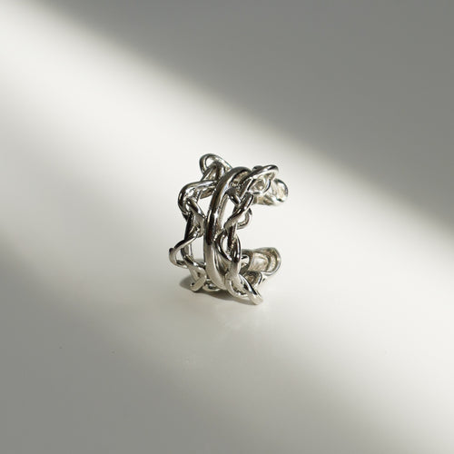 Chain Echo — Silver Cuff Earring with Double Chain