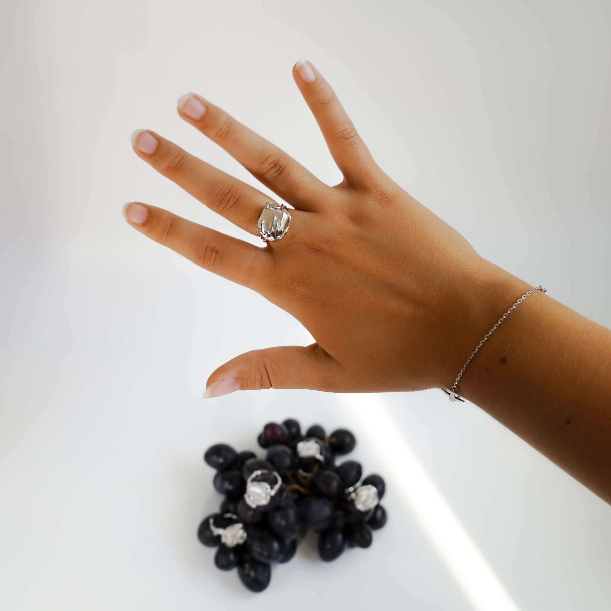 Organic Pearl Ring – Adjustable Silver with Baroque Pearl