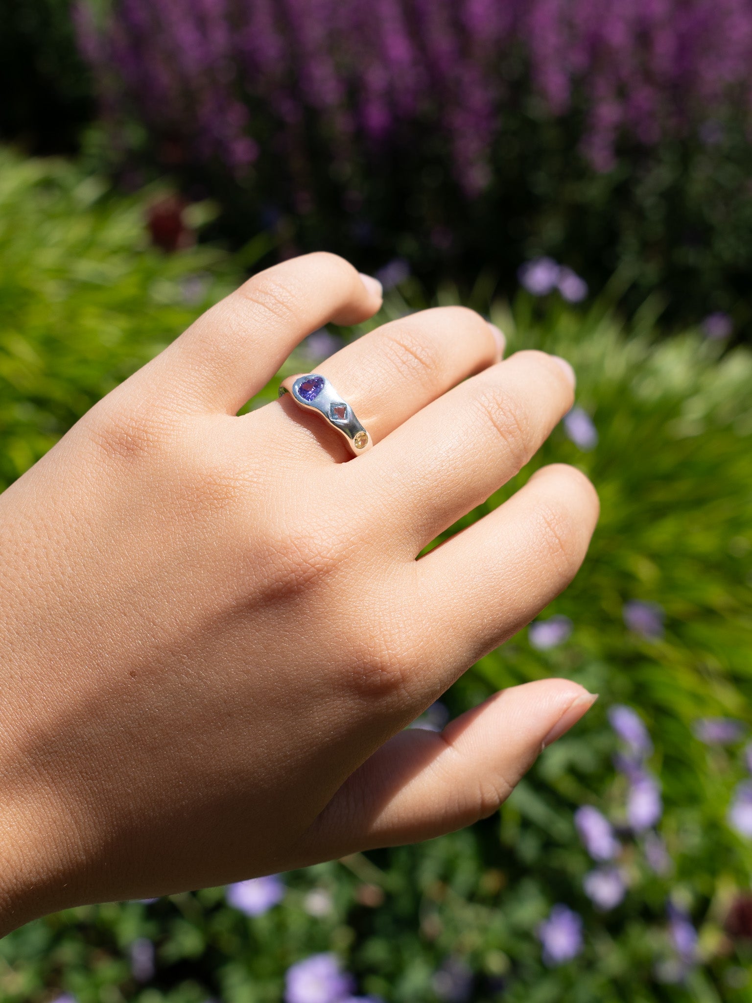 "Trio of Emotions" Adjustable Sterling Silver Ring with Zircon Stones