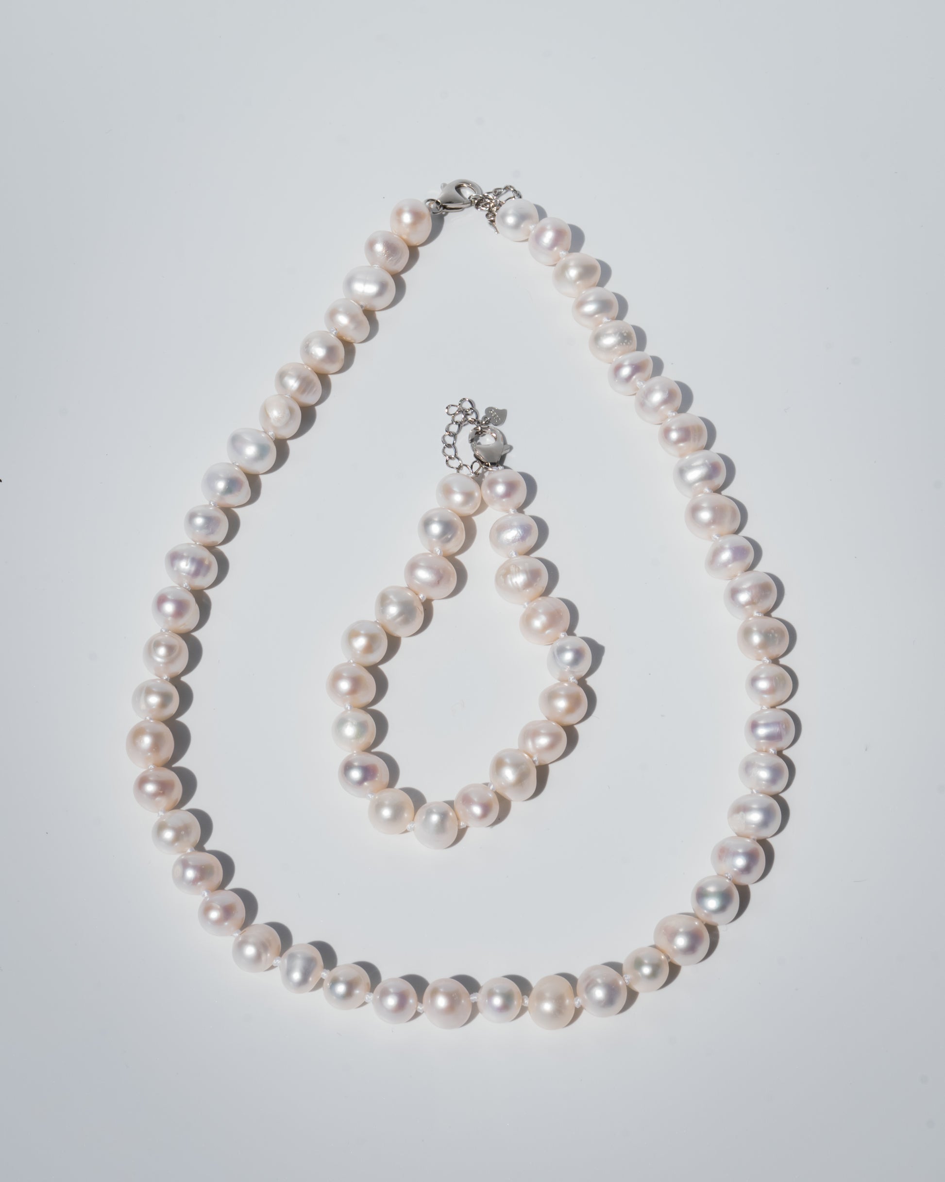 Pearl Set – Necklace & Bracelet with Silver Clasp (8mm Natural Pearls)