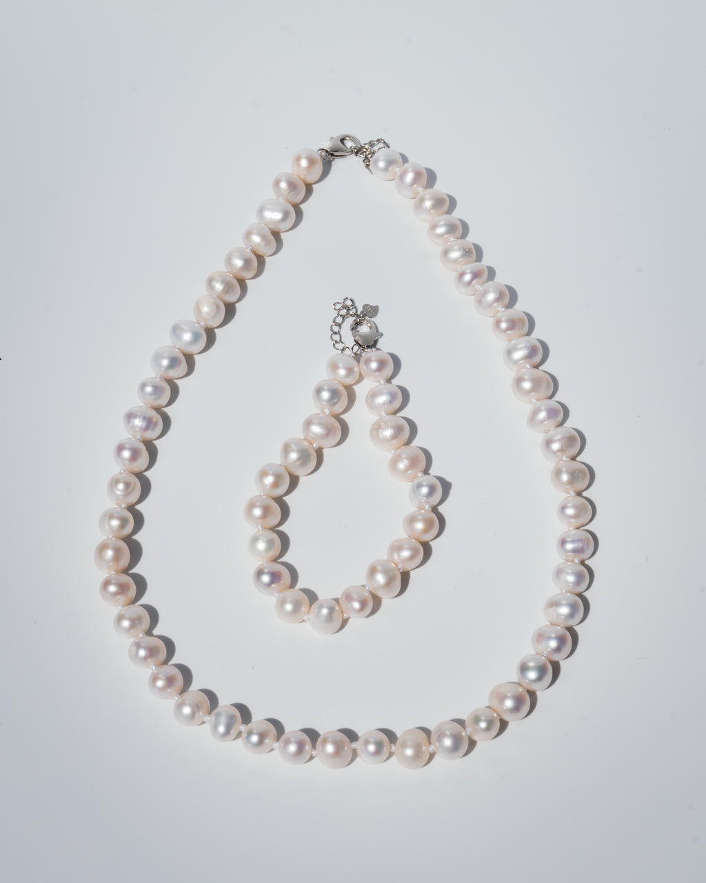 Pearl Set – Necklace & Bracelet with Silver Clasp (8mm Natural Pearls)