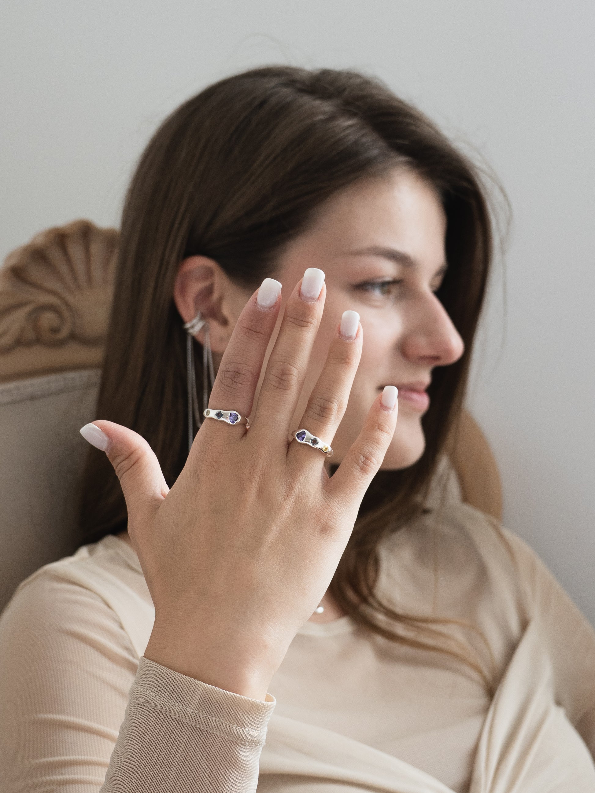 "Trio of Emotions" Adjustable Sterling Silver Ring with Zircon Stones