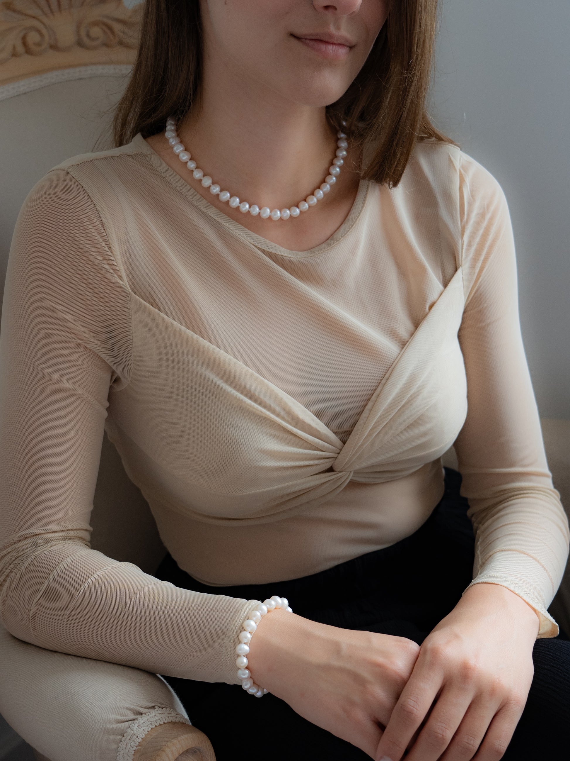Pearl Set – Necklace & Bracelet with Silver Clasp (8mm Natural Pearls)