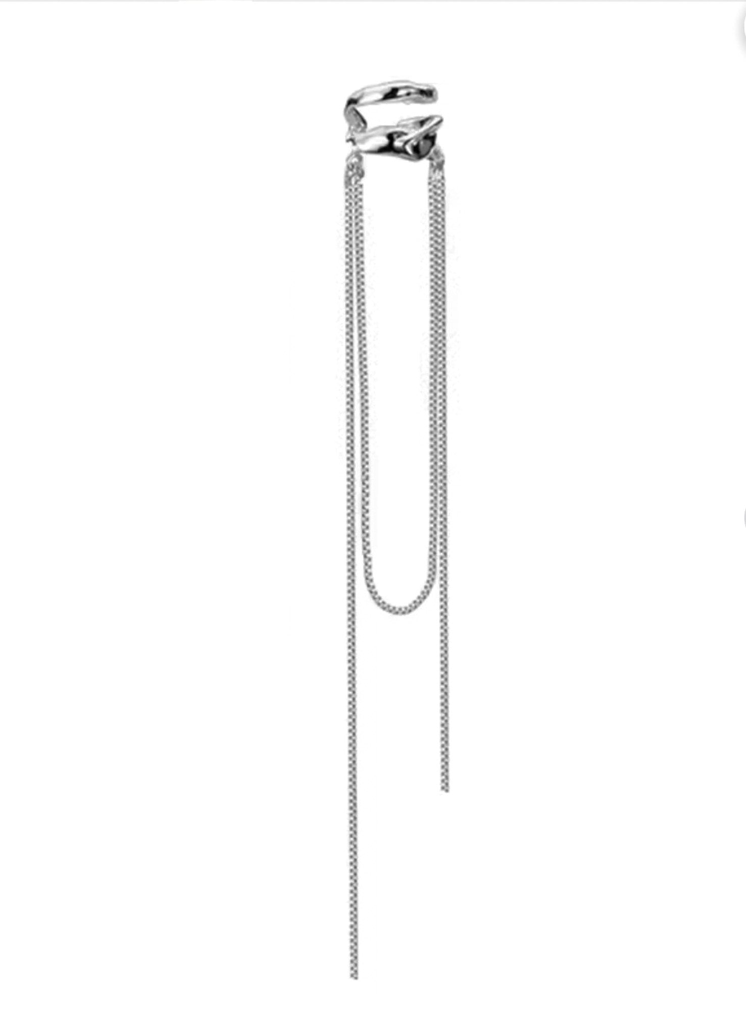 Liquid Silver Long Chain Ear Cuff – Silver