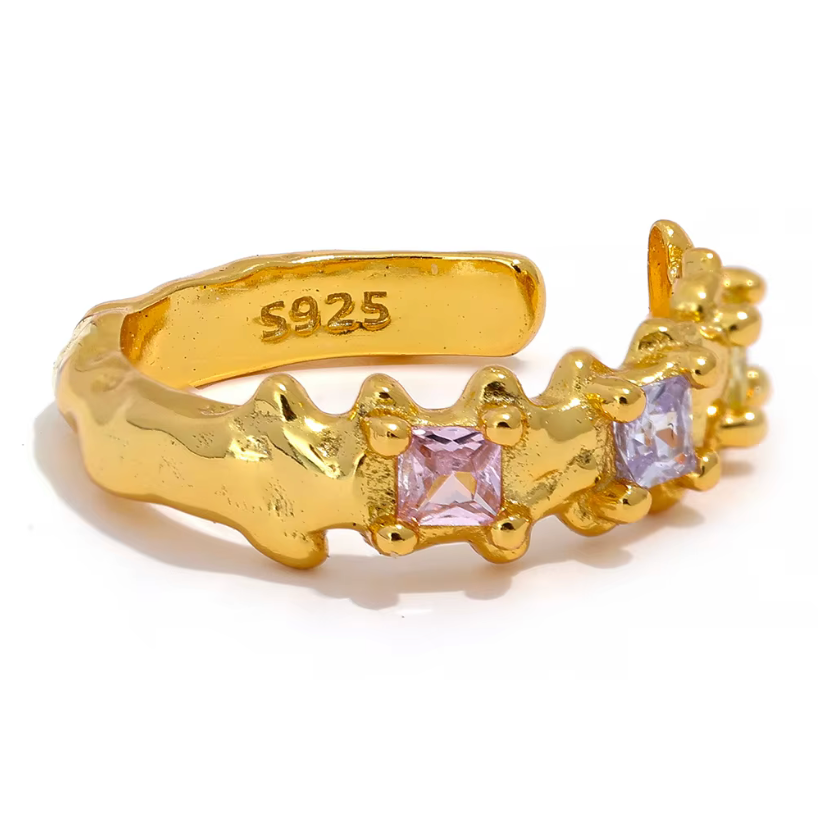 Vibrant Prism – Adjustable Sterling Silver Ear Cuff with Colorful Zircon Stones