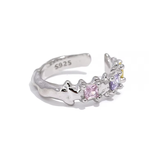 Vibrant Prism – Adjustable Sterling Silver Ear Cuff with Colorful Zircon Stones