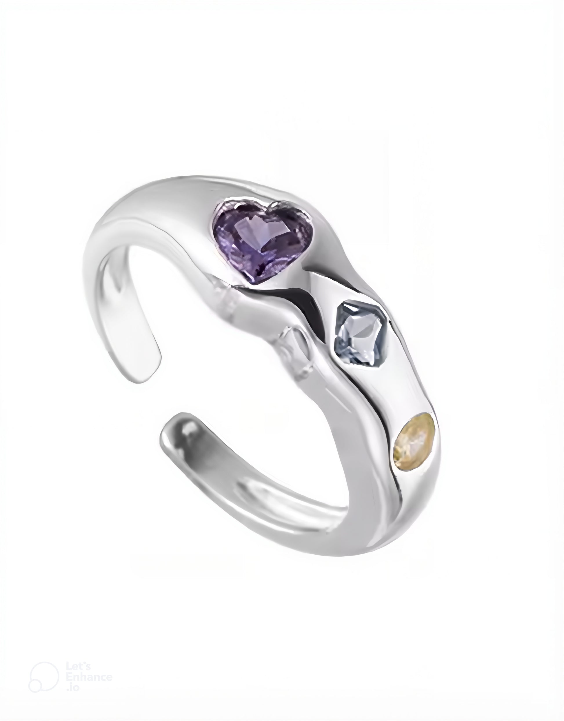 "Trio of Emotions" Adjustable Sterling Silver Ring with Zircon Stones